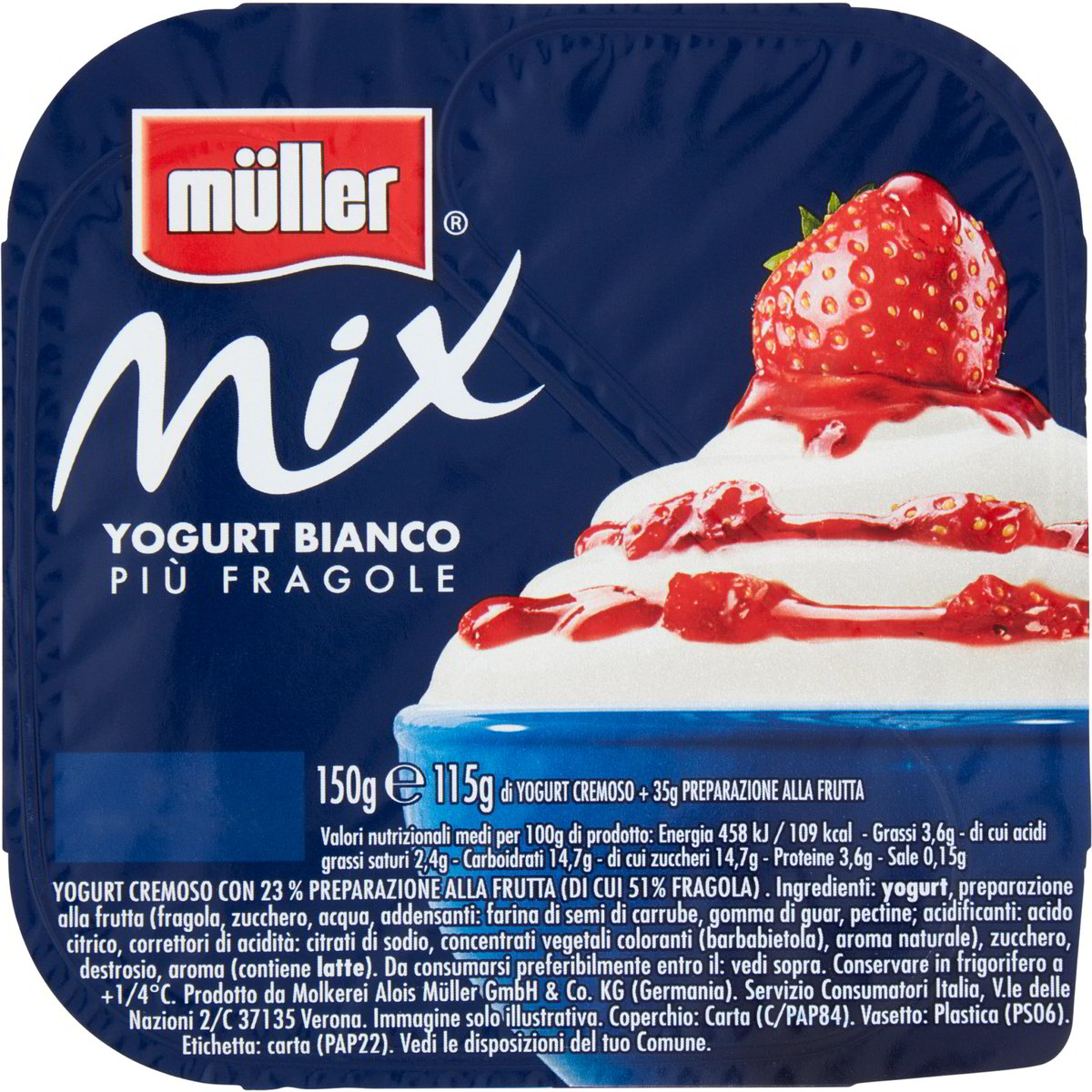 Yogurt Intero Cremoso Bianco Mix Con Fragole MULLER 150 G Coop Shop