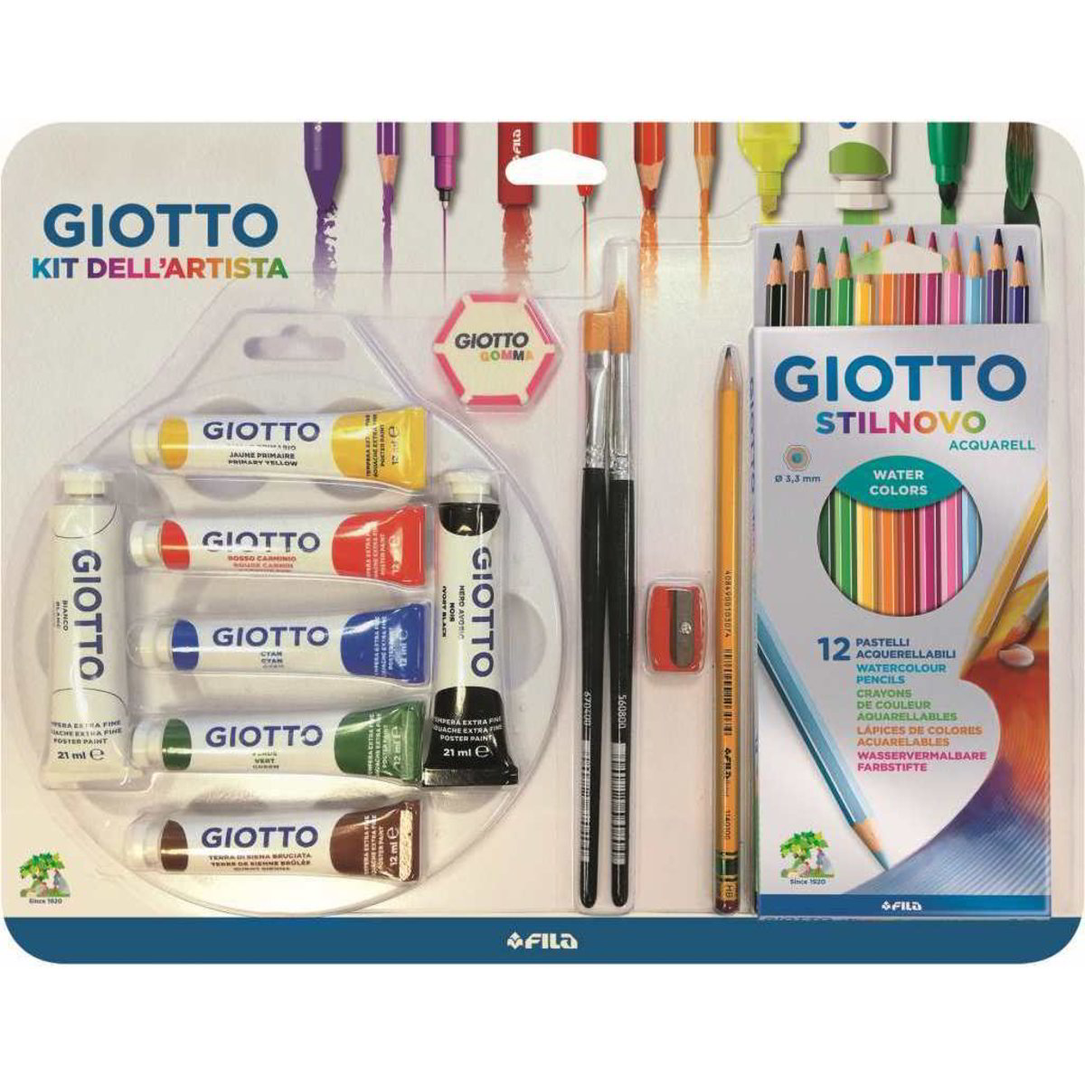 Artiset Giotto: Kit Tecniche Pittoriche Umide con Tempere, Pennelli, Matite  e Accessori (Idea Regalo)