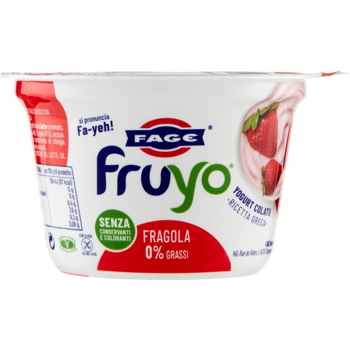 Yogurt greco fruyo 0% grassi con pezzi di fragola FAGE 170 G