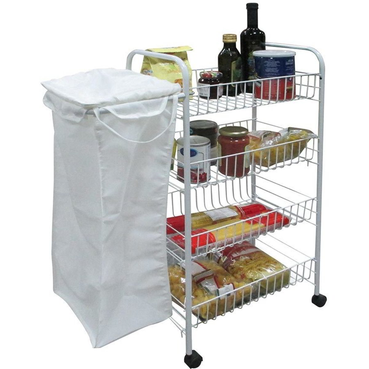 Il numero 1 del risparmio-CARRELLO PORTAFRUTTA DA CUCINACON 4 CESTI 28 X 46  X H90 CM IN COLORE BIANCO