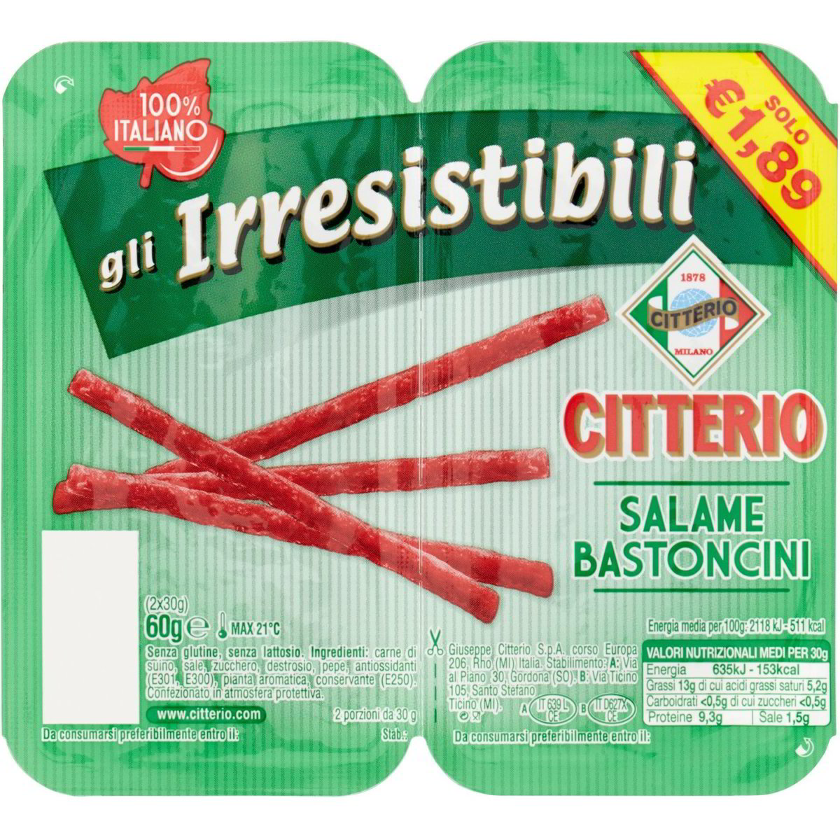 Salame Bastoncini Gli Irresistibili CITTERIO 2 X 30 G - Coop Shop