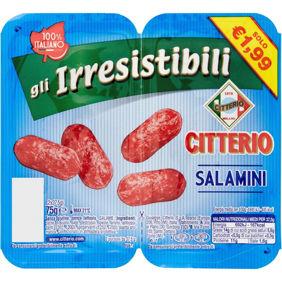 Salame Salamini Gli Irresistibili CITTERIO 2 X 37,5 G - Coop Shop