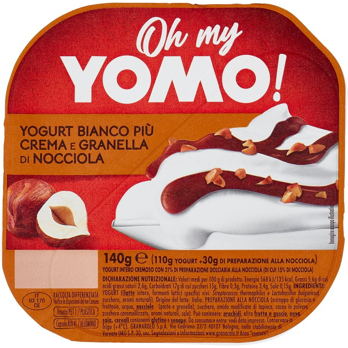 Yogurt Bianco Più Crema Con Granella Nocciola Yomo 140 G Coop Shop 1059