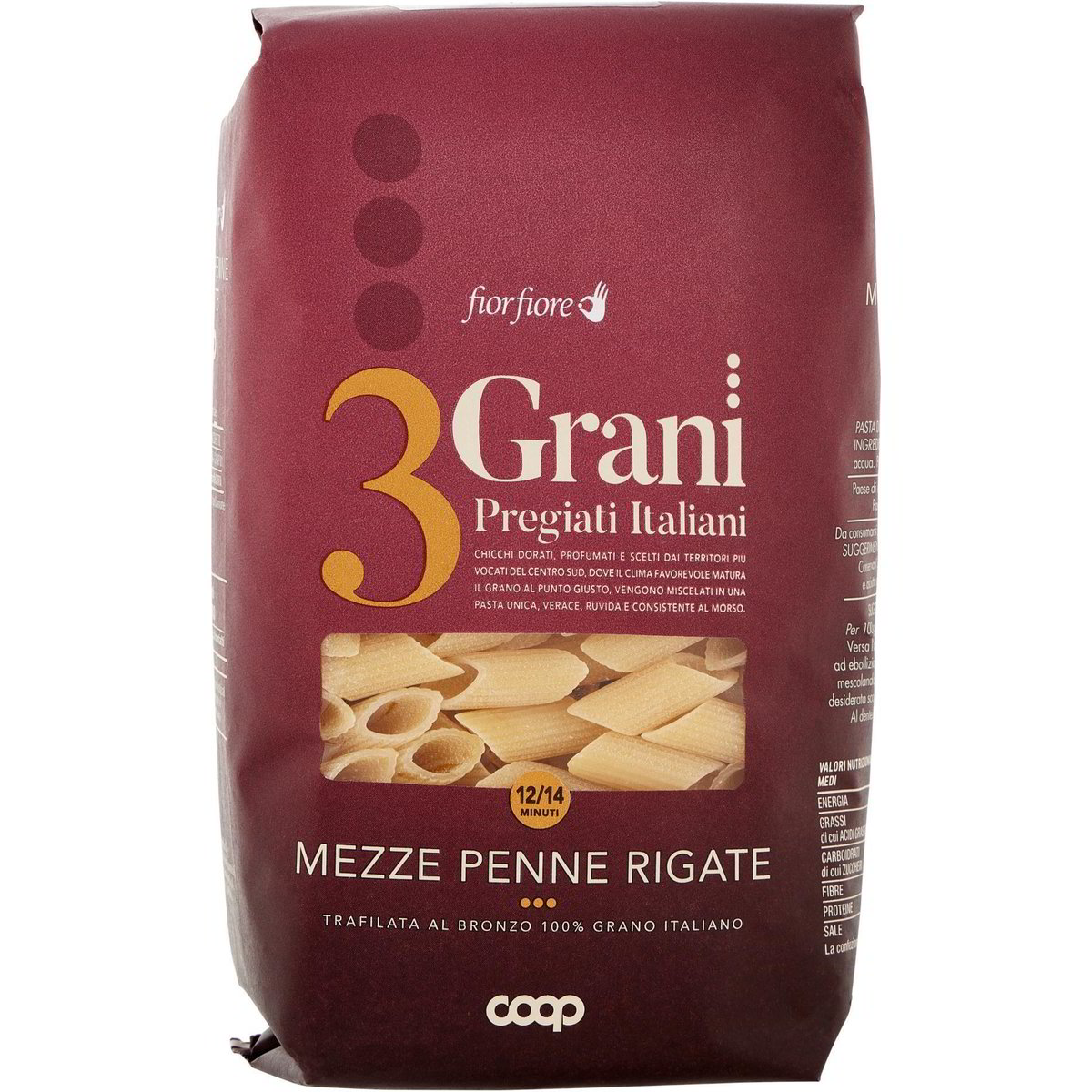 Mezze penne rigate 3 grani pregiati italiani COOP - FIOR FIORE 500 G - Coop  Shop