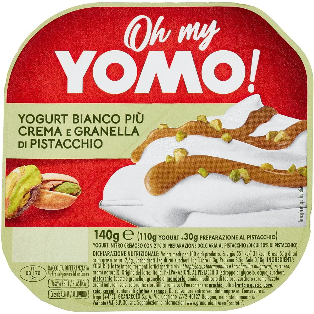 Yogurt Bianco Con Crema E Granella Di Pistacchio Yomo 140 G Coop Shop 3790