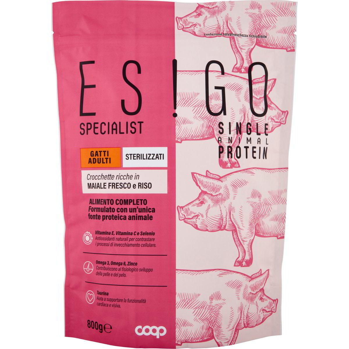 Crocchette gatti sterilizzati monoproteiche maiale COOP - ESIGO 800 G -  Coop Shop